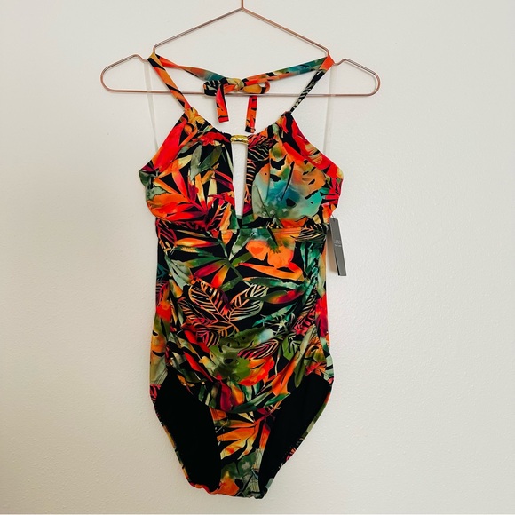 New Ralph Lauren High-Neck Tummy-Control One-Piece Swimsuit Floral Boho - Picture 2 of 7